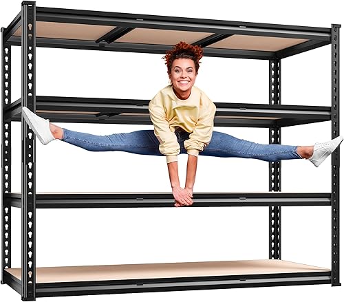 Miniatura 12 de REIBII Estantería de garaje de 48" de ancho, estantes de almacenamiento de 3020LBS, estantes de 5 niveles, estante resistente para garaje ajustable