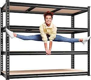 REIBII 48" W Garage Shelving Heavy Duty, 2000LBS Storage Shelves, 4 Tier Adjustable Metal Shelves for Garage Shelving Sturdy Industrial Shelf, Easy Assemble, 48" W x 60" H x 18" D