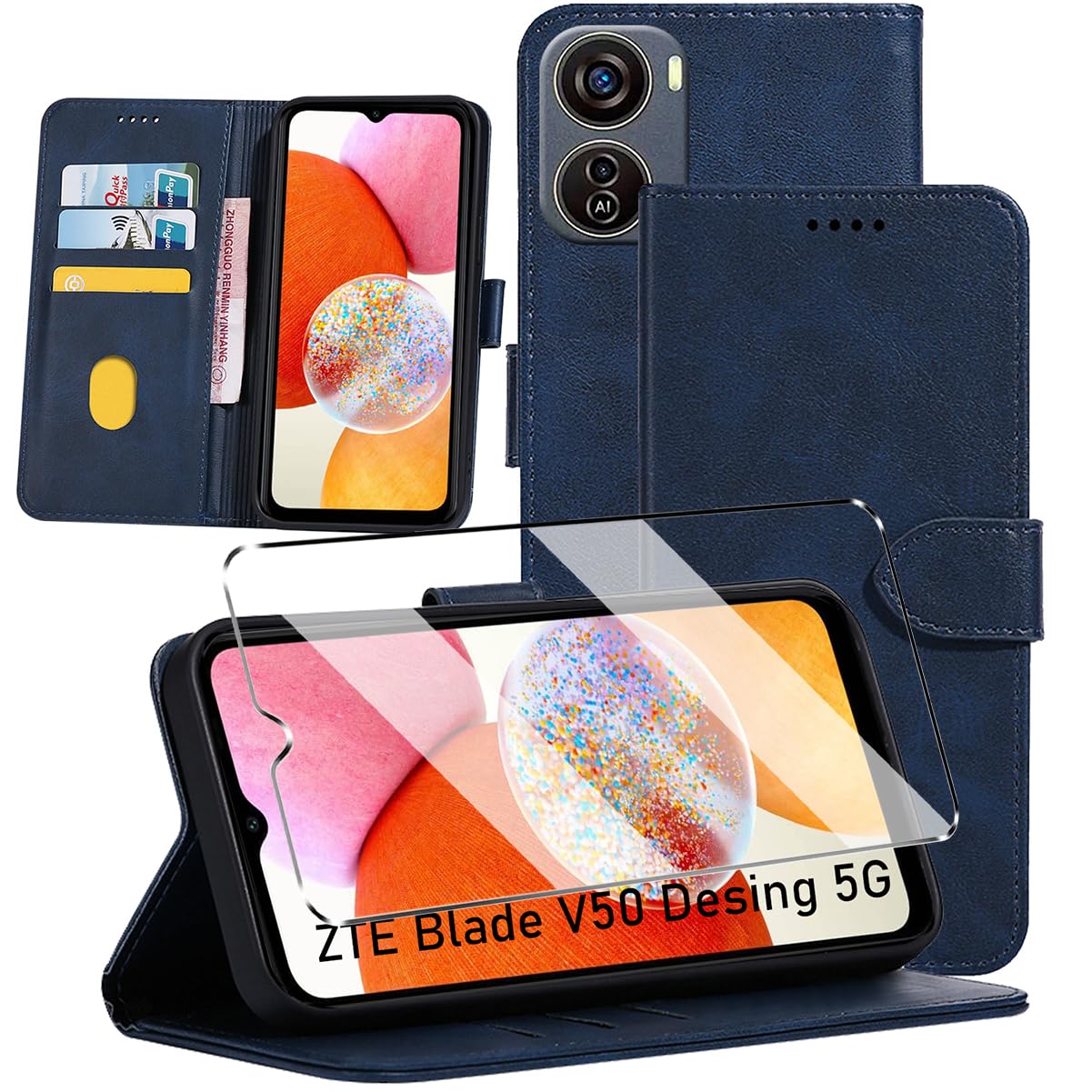 Fertuo Funda Para ZTE Blade A54, Carcasa Libro Con Tapa De Cuero Piel Wallet Case Flip Cover Con Kickstand, Hebilla Magnetica, Ranuras Para Tarjetas Para ZTE Blade A54, Negro