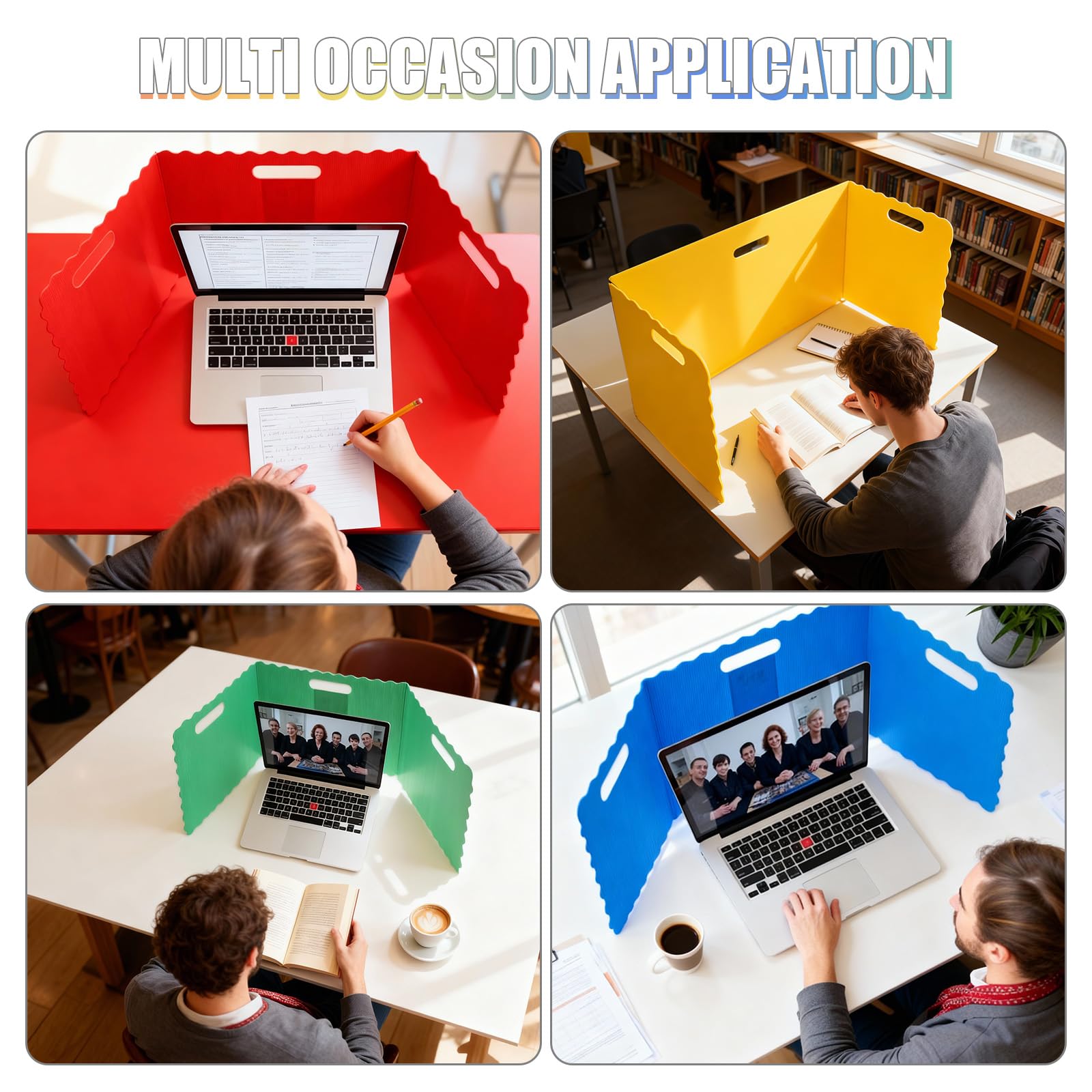 Lot de 24 cloisons de bureau pliables avec 72 étiquettes nominatives portables 4 couleurs Brise-vue Table d'étude Imperméable Séparateurs pour bureau, école, bureau, bibliothèque, 40 × 30 × 30