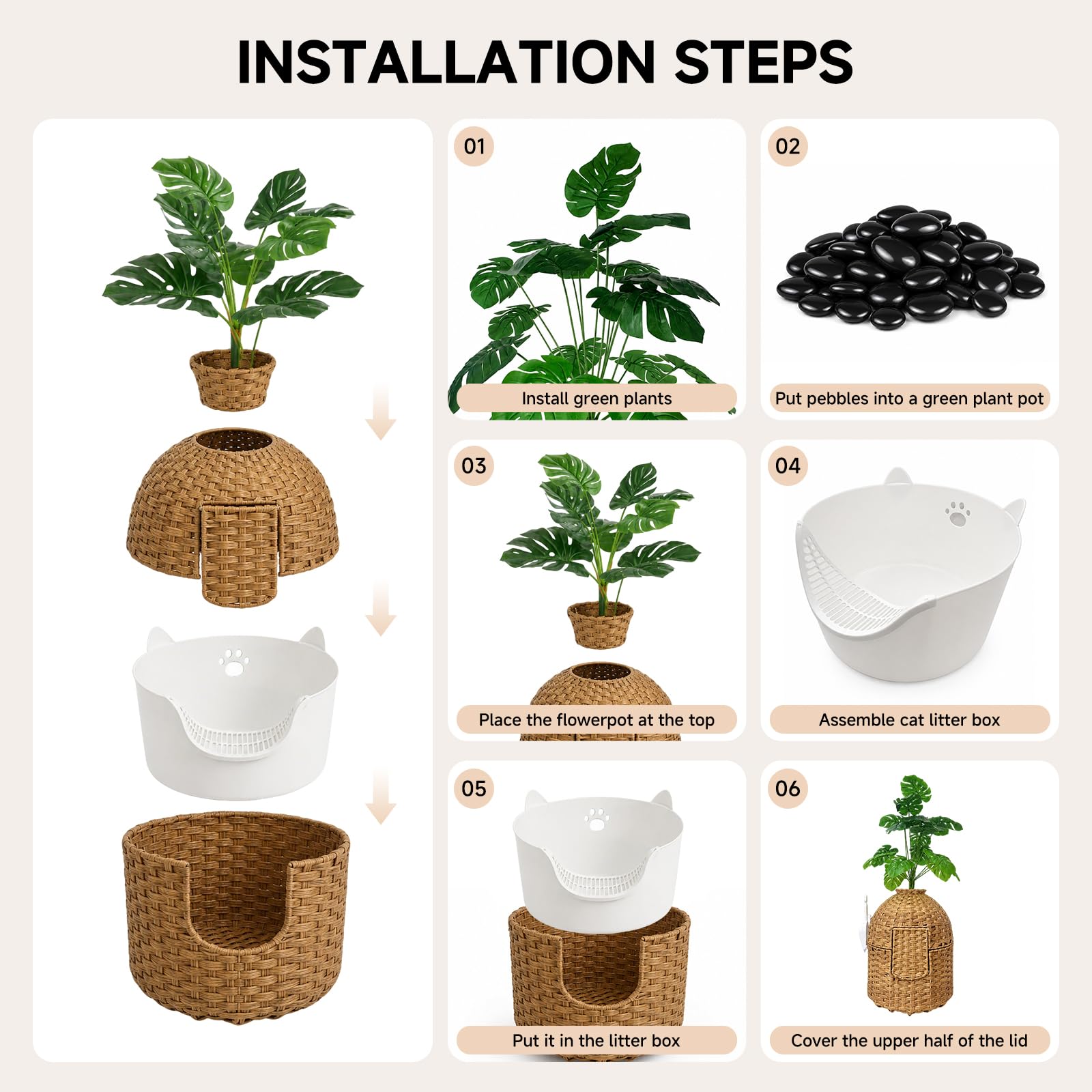 Stylish Rattan Cat Litter Box - Hide Waste & Decorate -3
