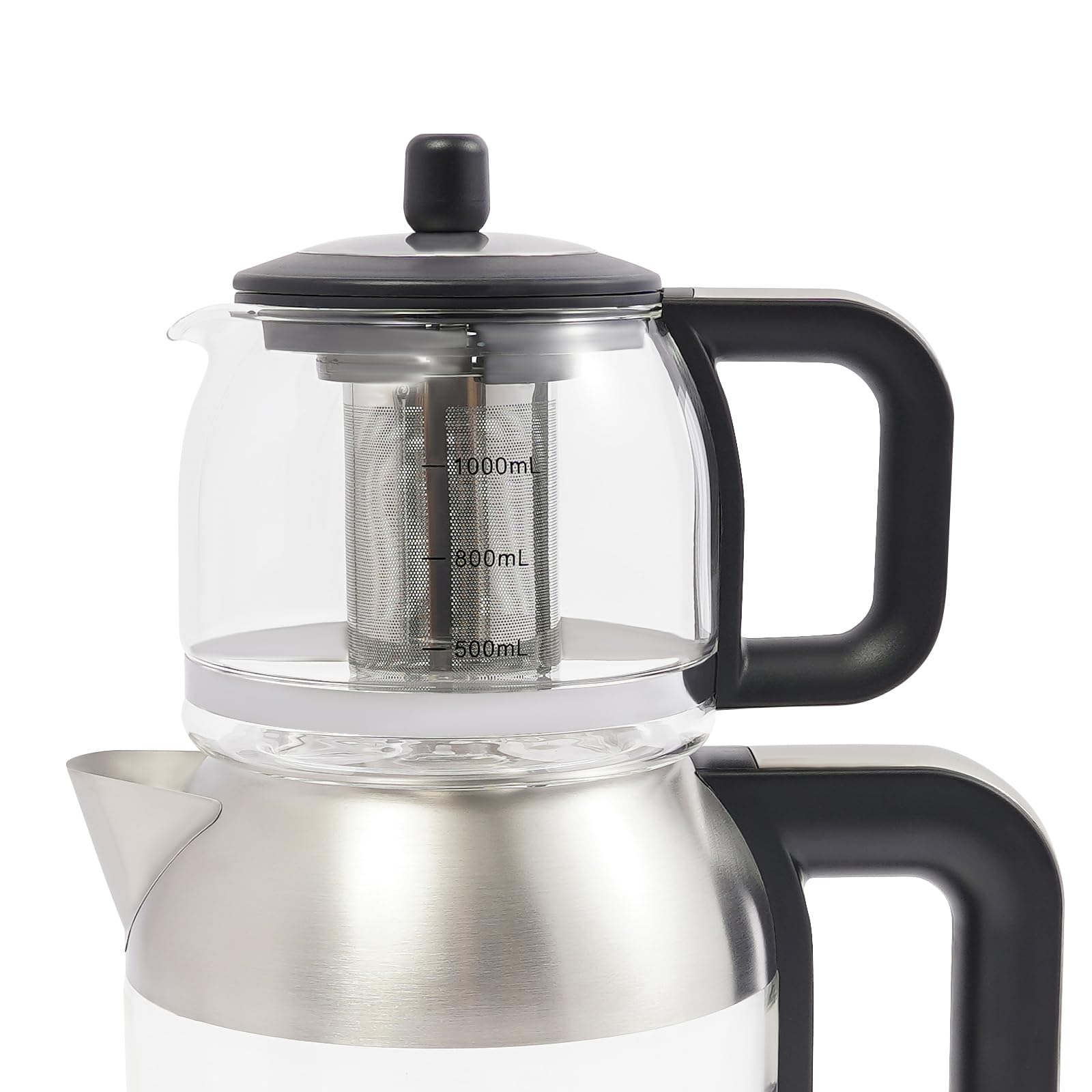 Bollitore elettrico in vetro da 1 + 2 l, con regolazione della temperatura (40 – 100 °C) e funzione di mantenimento del calore (40 – 90 °C), per camera da letto, cucina, dormitori