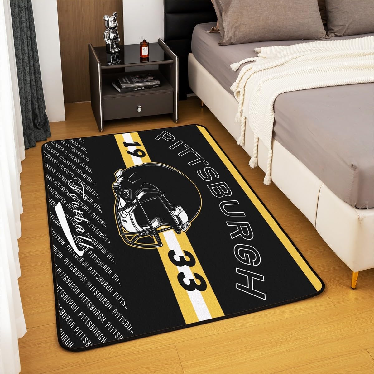Feelyou Football Area Rug 3x5 Polyester Pittsburgh Living Room Rugs for Bedroom Football City Decor Carpet Sports Games Indoor Floor Mat Soft Non-Slip