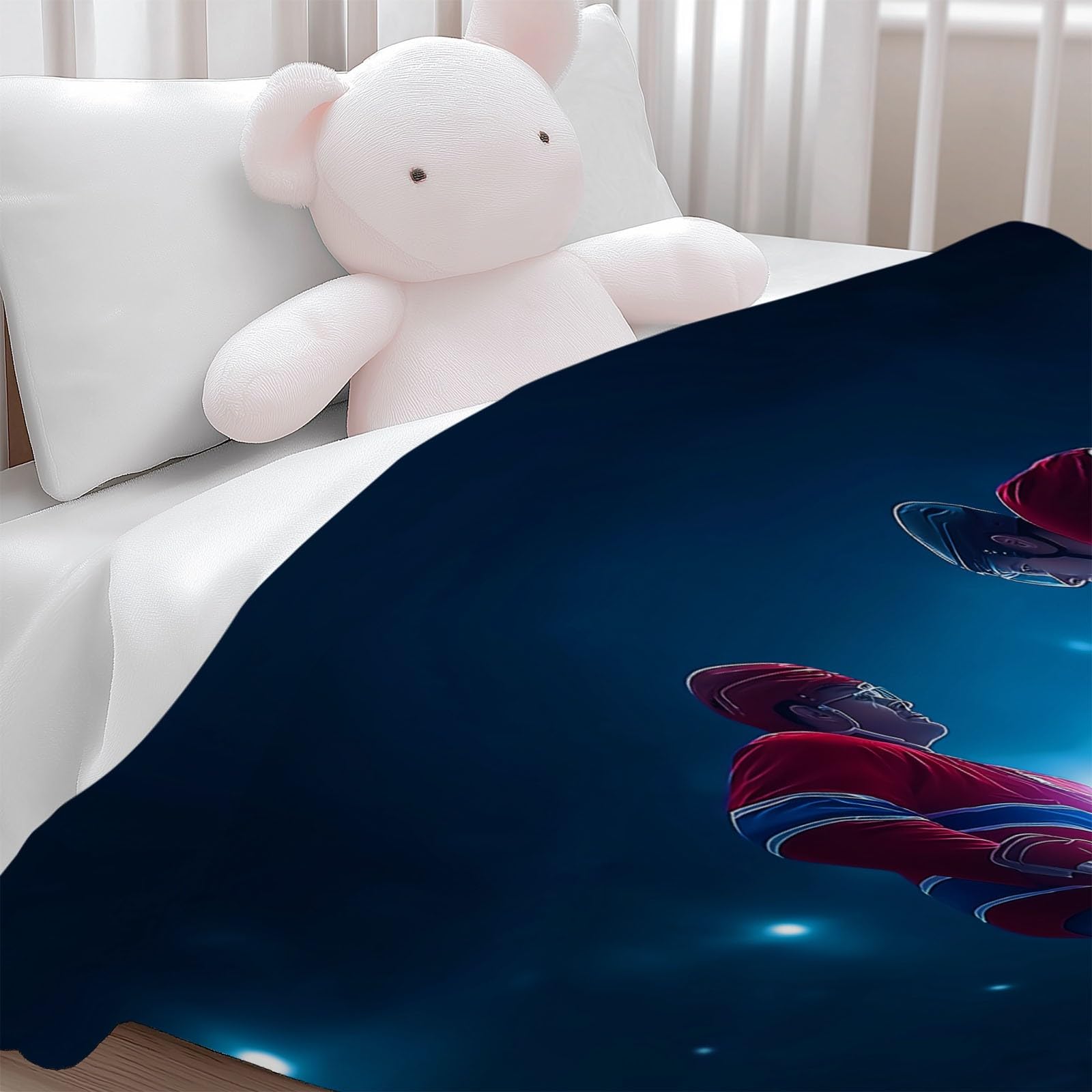 Genérico Polarowy koc flanelowy dla dzieci i dorosłych 200 x 200 cm, koce na sofę z nadrukiem surrealizm sport hokeiści - niebieski miękki ciepły ciepły oddychający lekki koc