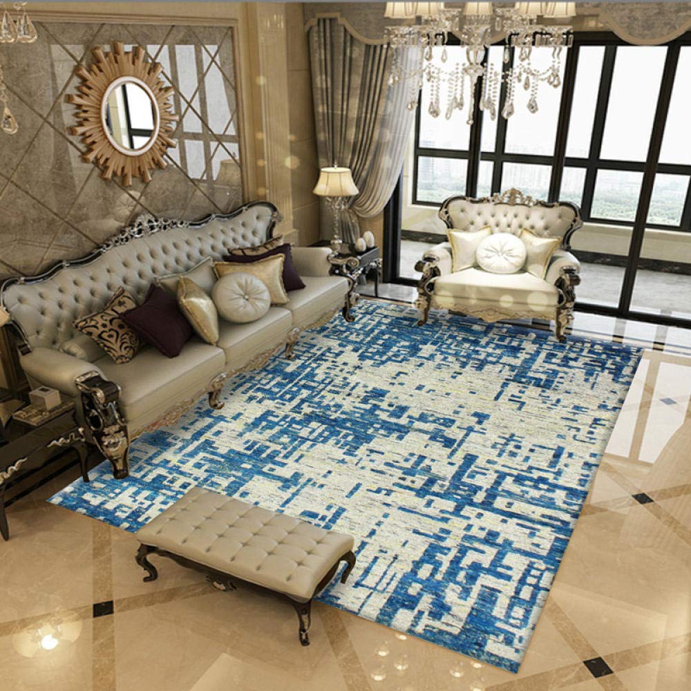 Tapis antidérapant pour le salon chambre salle à manger impression bleu gris