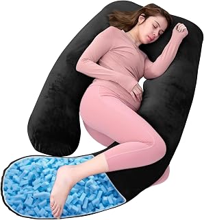 Shredded Memory Foam Body Pillow, Pregnancy Pillows for Sleeping, Maternity Pillow for Pregnant Women, Memory Foam Filling U Shaped Body Pillow with Velvet Cover (Black, 60 inch)