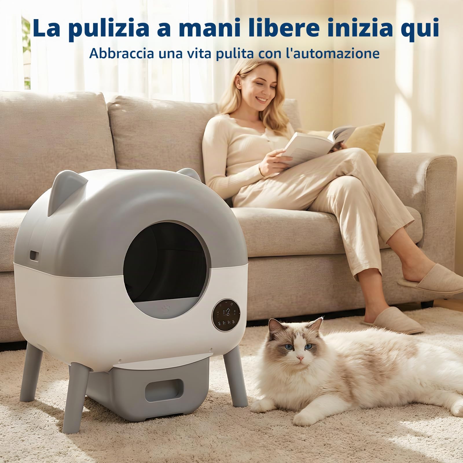 Lettiera Gatto Autopulente Con APP, Lettiera Automatica Per Gatti, Capacità Massima 79 L, Lettiera Con Triplo Sensore Di Sicurezza, Ampio Spazio,Adatta a Famiglie Con Più Gatti