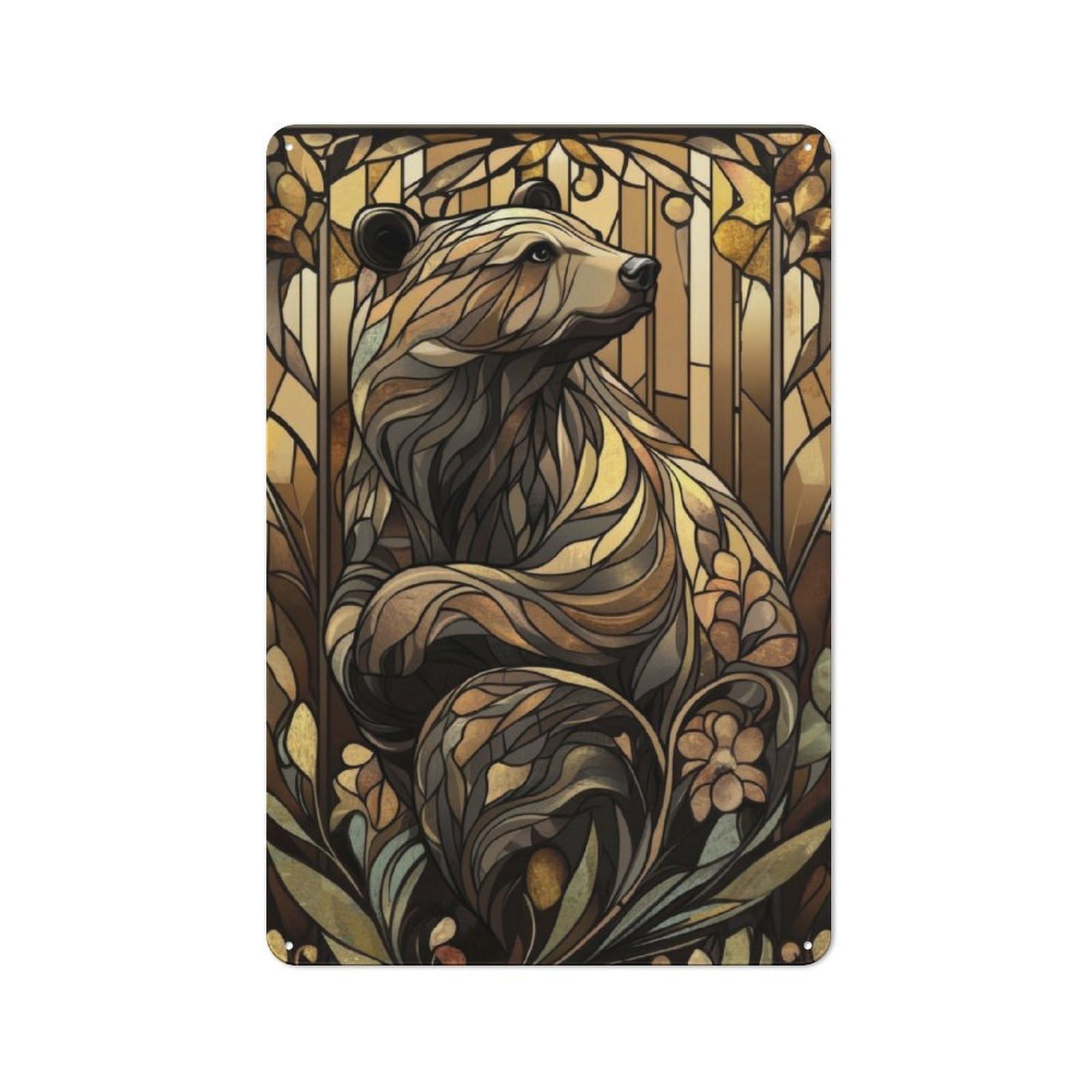 Stained Glass Bear Printed Metal Sign 30x20cm for Café Or Home Bar, Housewarming Wall Decor for People Furnishing Café And Home Bar