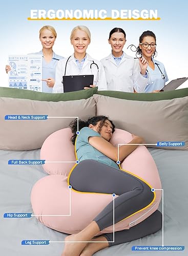Miniatura 3 de INSEN Almohadas refrescantes de embarazo, almohada de cuerpo completo en forma de C para dormir, almohada de maternidad para dormir de lado, funda
