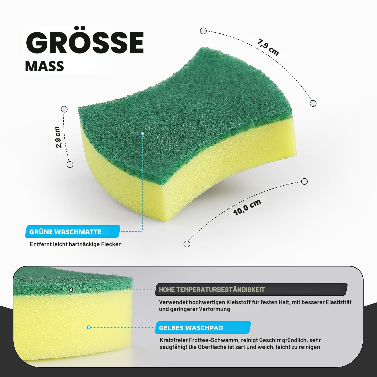 Putzschwamm Spülschwamm Küchenschwamm Zweiseitig Reinigungsschwamm Fleckenentferner Scheuerschwamm, 300 Stück, Größe: 11 x 7 x 3cm