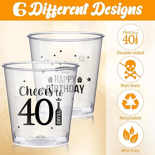 Miniatura 3 de Hushee 300 vasos de chupito de felicitación a los 40 años, vasos desechables de 2 onzas, vasos de plástico, regalos de fiesta de cumpleaños 40 para