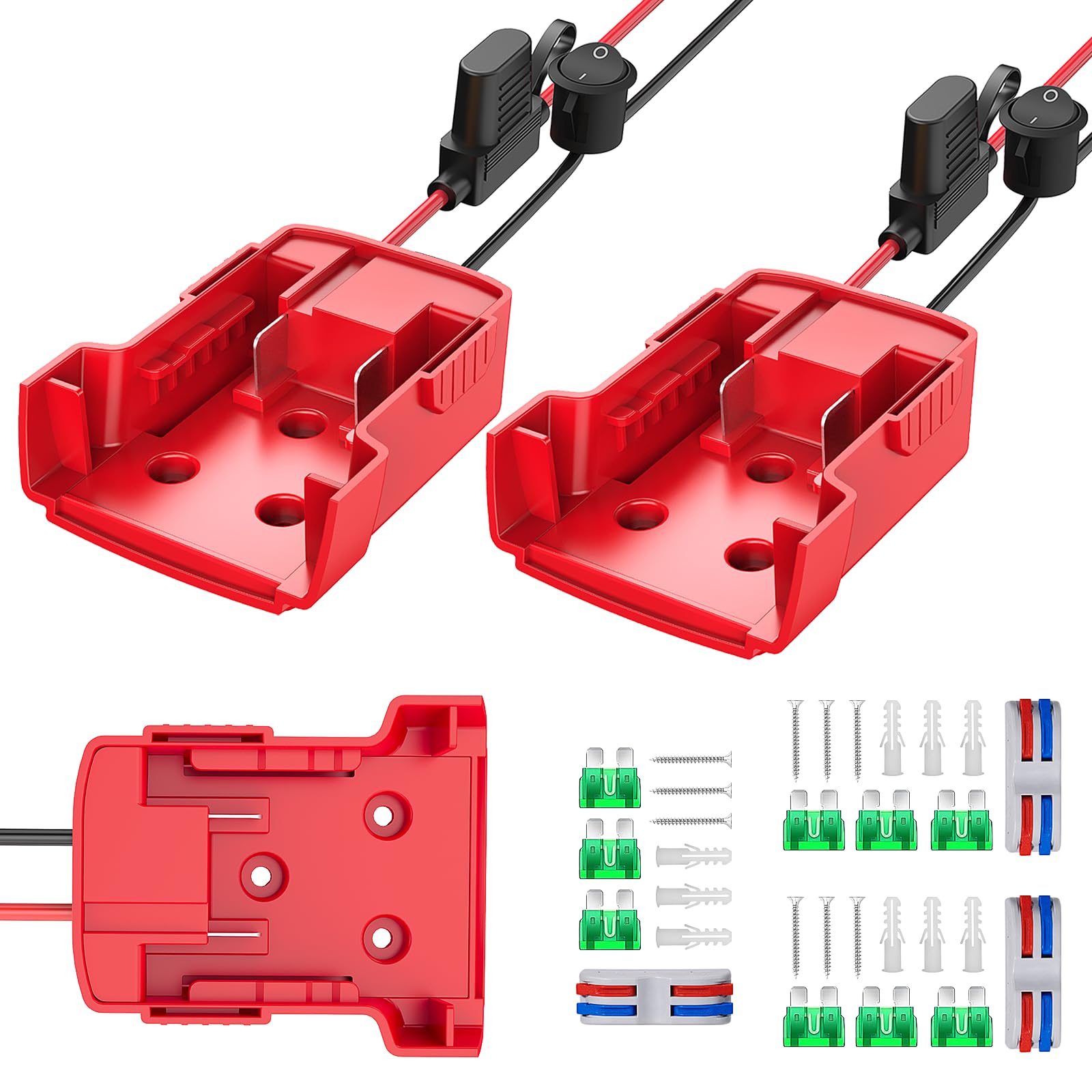 Azocek 3 Packs Power Wheel Adapter Compatible with Milwaukee 18V Battery Adapter Power Wheel Battery Converter Kit with Fuse & Switch & Wire Terminals