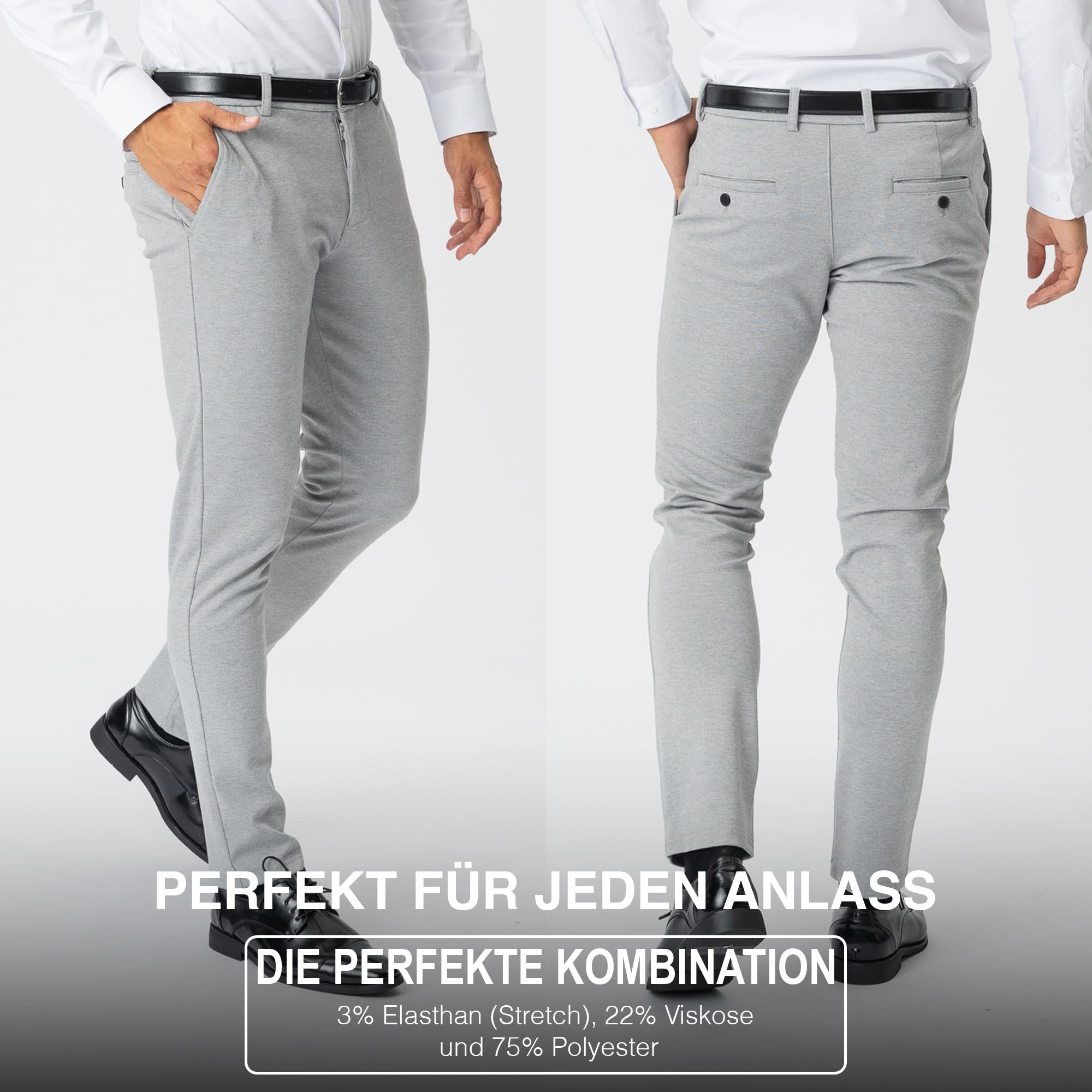Performance Pants Męskie stylowe spodnie ze stretchem, krój slim fit, spodnie ze stretchem, wygodne i praktyczne, do pracy i w czasie wolnym, wygodne spodnie materiałowe dla, jasnoszary, 28W / 32L