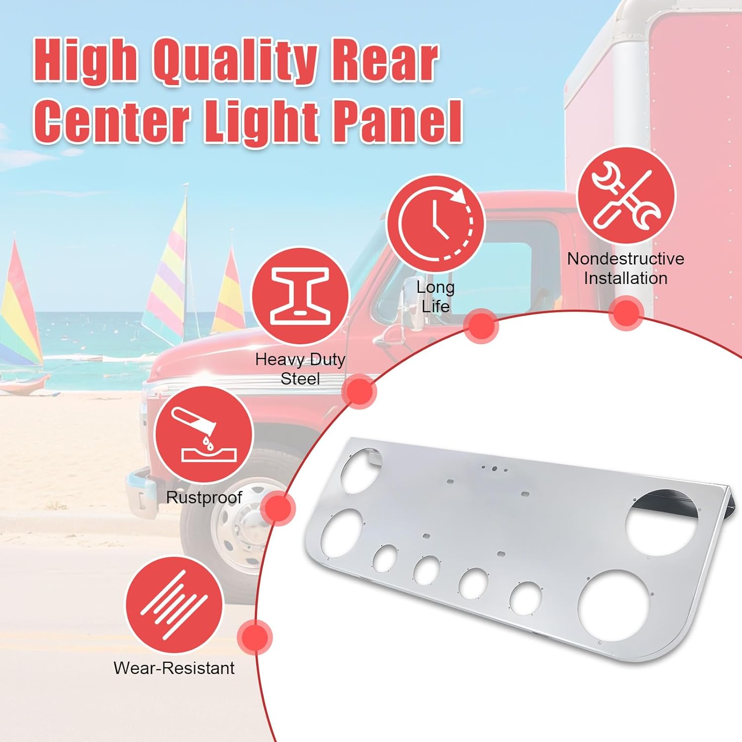 Tail Light Panel Stainless Steel with Four 4.49" and Four 2.31" Light Round Cutouts Rear Light Panel for Semi Truck