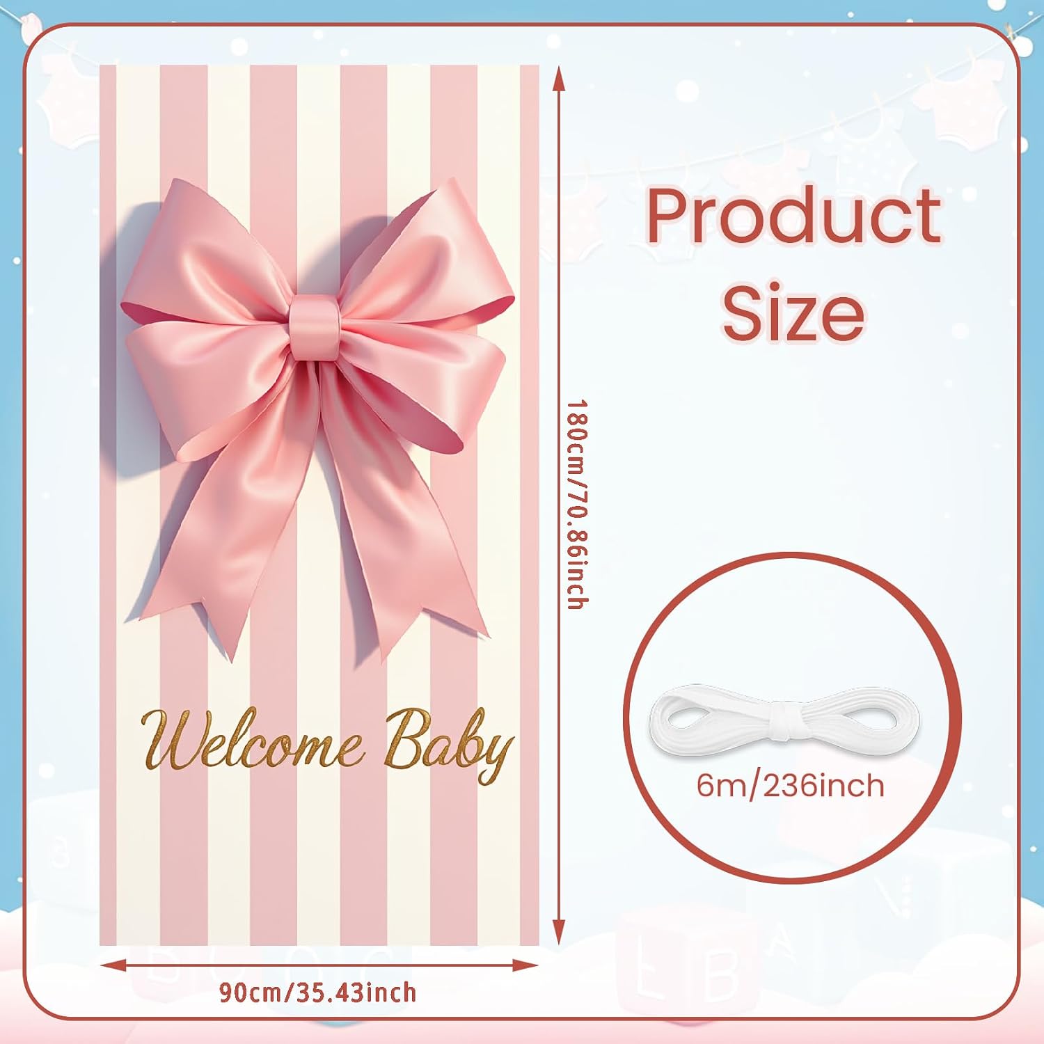 Pink Welcome Baby Girl Door Banner Welcome Baby Door Cover, 71x35 Inches image 3