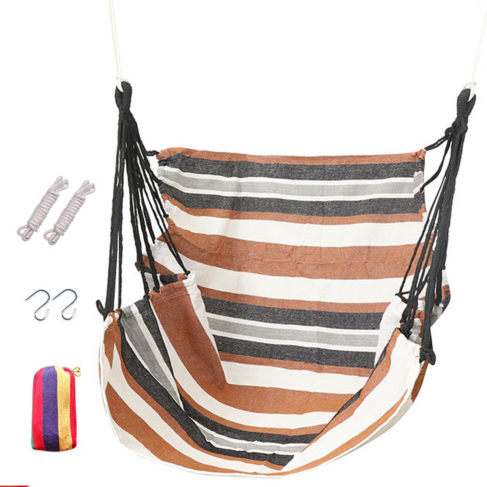 Tabouret de corde suspendu et balancelle en toile kaki