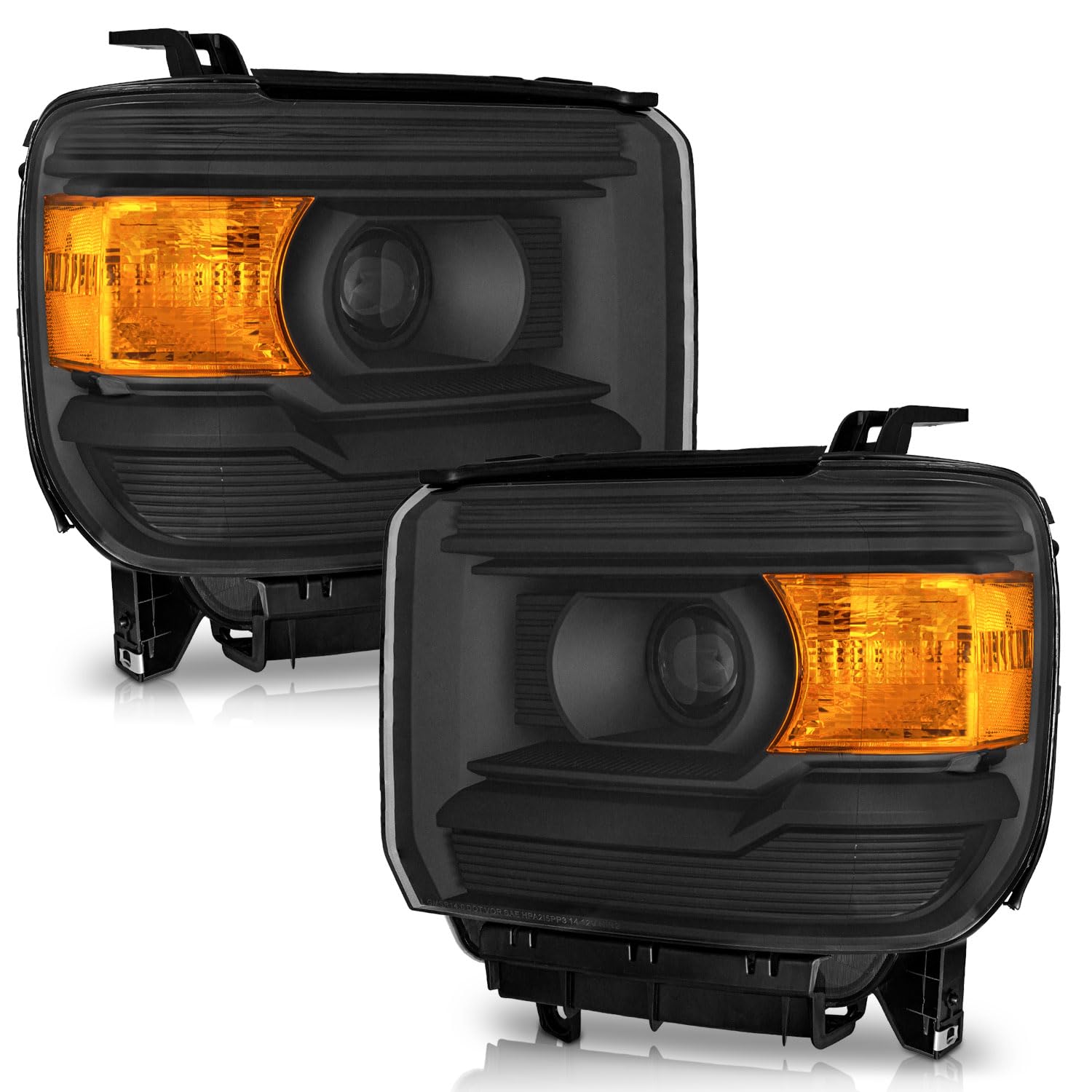 WEELMOTO Headlights Assembly for 2014-2018 GMC Sierra 1500/2015-2019 GMC Sierra 2500HD / 2015-2019 3500HD Replacement Pair Set Black Housing NOT for