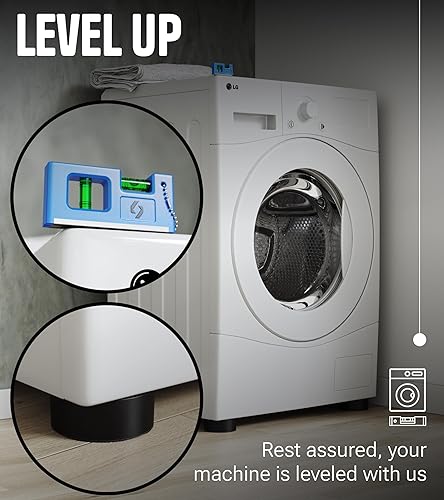 Miniatura 6 de Almohadillas antivibración para lavadora  4 almohadillas XL con agarre de banda de rodadura de tanque + nivel  Pedestales de lavadora y secadora se
