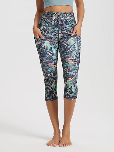 Miniatura 732 de ODODOS - Leggings tipo capri de mujer, no se traslucen y modelan el abdomen, con cintura alta y bolsillos; para hacer yoga, atletismo, ejercicio