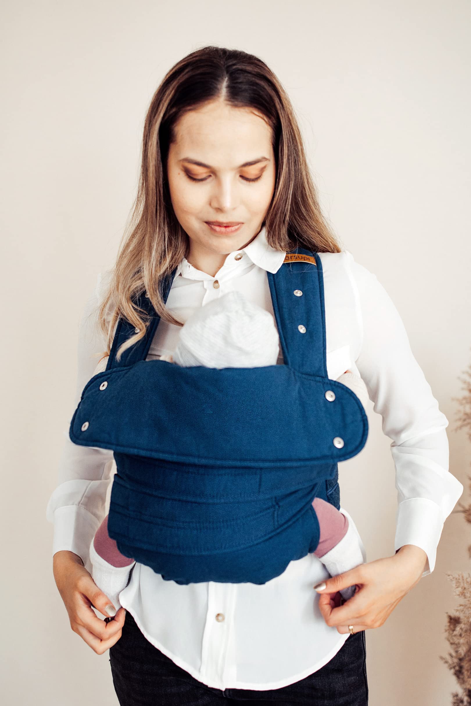 marsupi Mochila Portabebés - Para Bebés desde Recién Nacidos y Niños Hasta los 15 kg - Ligera y Compacta, Con Sistema de Sujeción Fácil y Resistente - Algodón Orgánico - Océano S/M