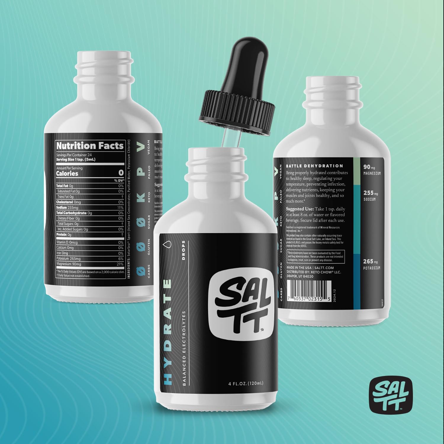 SALTT Hydrate Electrolyte Drops, Unflavored, Travel Size 4 oz with Dropper — Amazon image 9