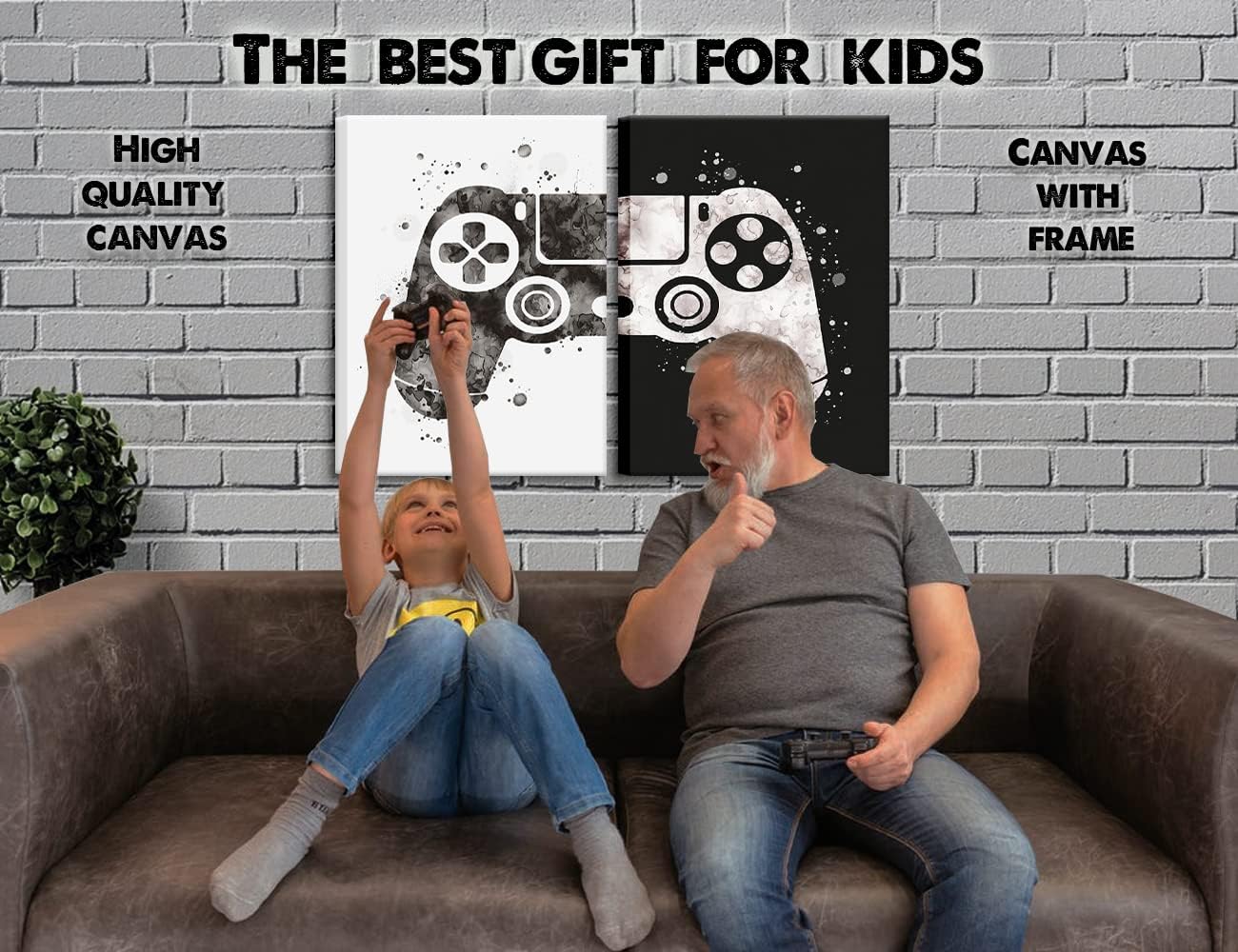 Framed Gaming Room Decor Video Game Themed Wall Art Canvas Framed Black and White Posters Prints Paintings Pictures for Kids Teen Art Gamer Print Poster Boys Decoration Playroom Boy Bedroom Home - Image 3