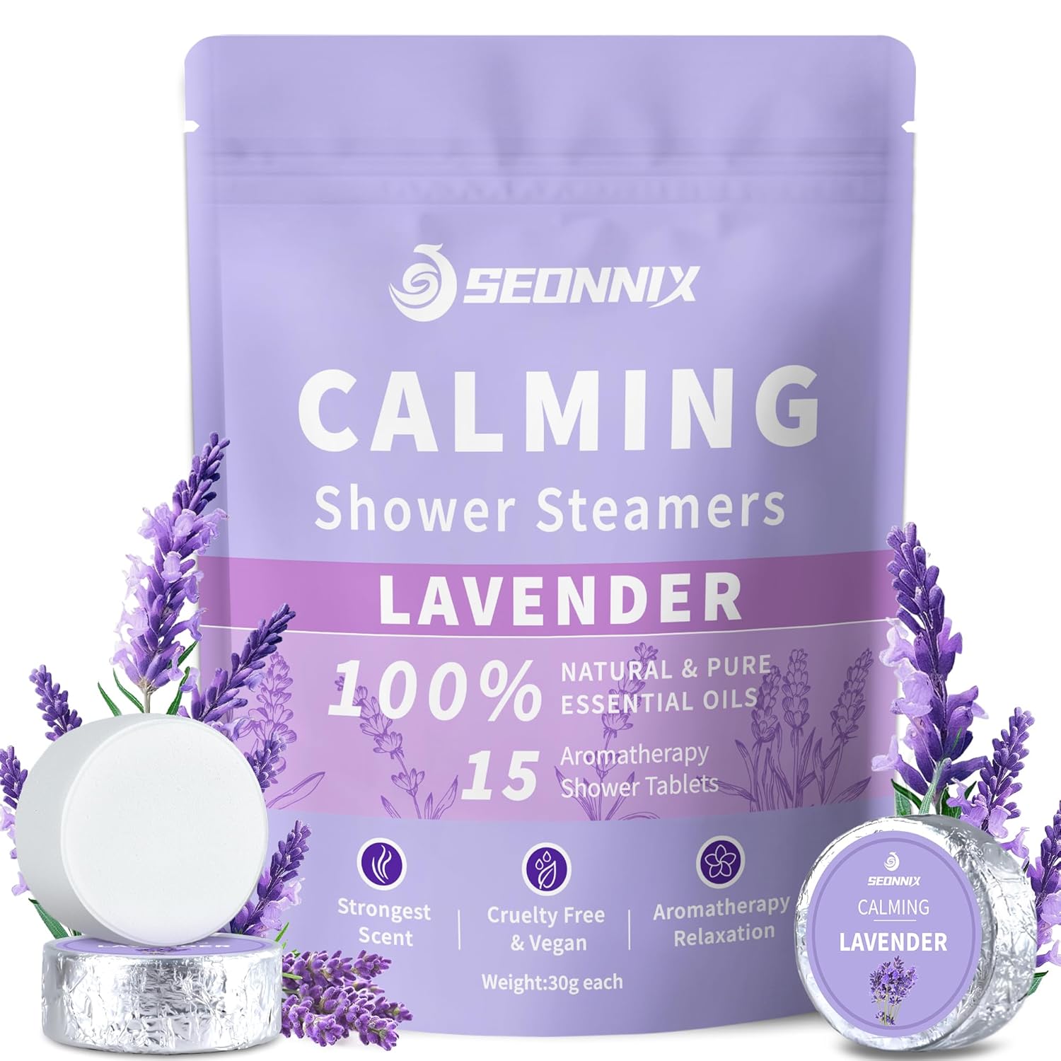 Shower Steamers Aromatherapy 15 Pack, Stress Relief & Self Care – Lavender Shower Bombs with Natural Essential Oil, Home Spa Shower Travel Essentials, Relaxation Birthday Gifts for Women & Men