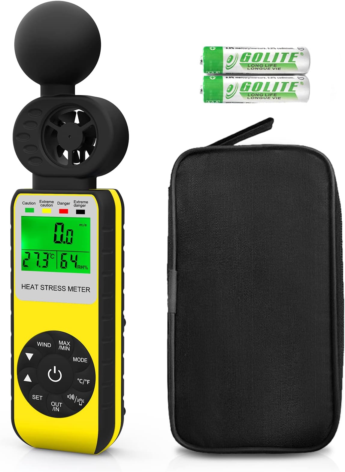 Digital Wind Speed Meter Anemometer,Handheld Heat Stress WBGT Meter Tracker Measures Wind Velocity/Wind Temperature/Humidity,Wind Gauge Wet-Bulb Globe Temperature Monitor for Industrial and Outdoor