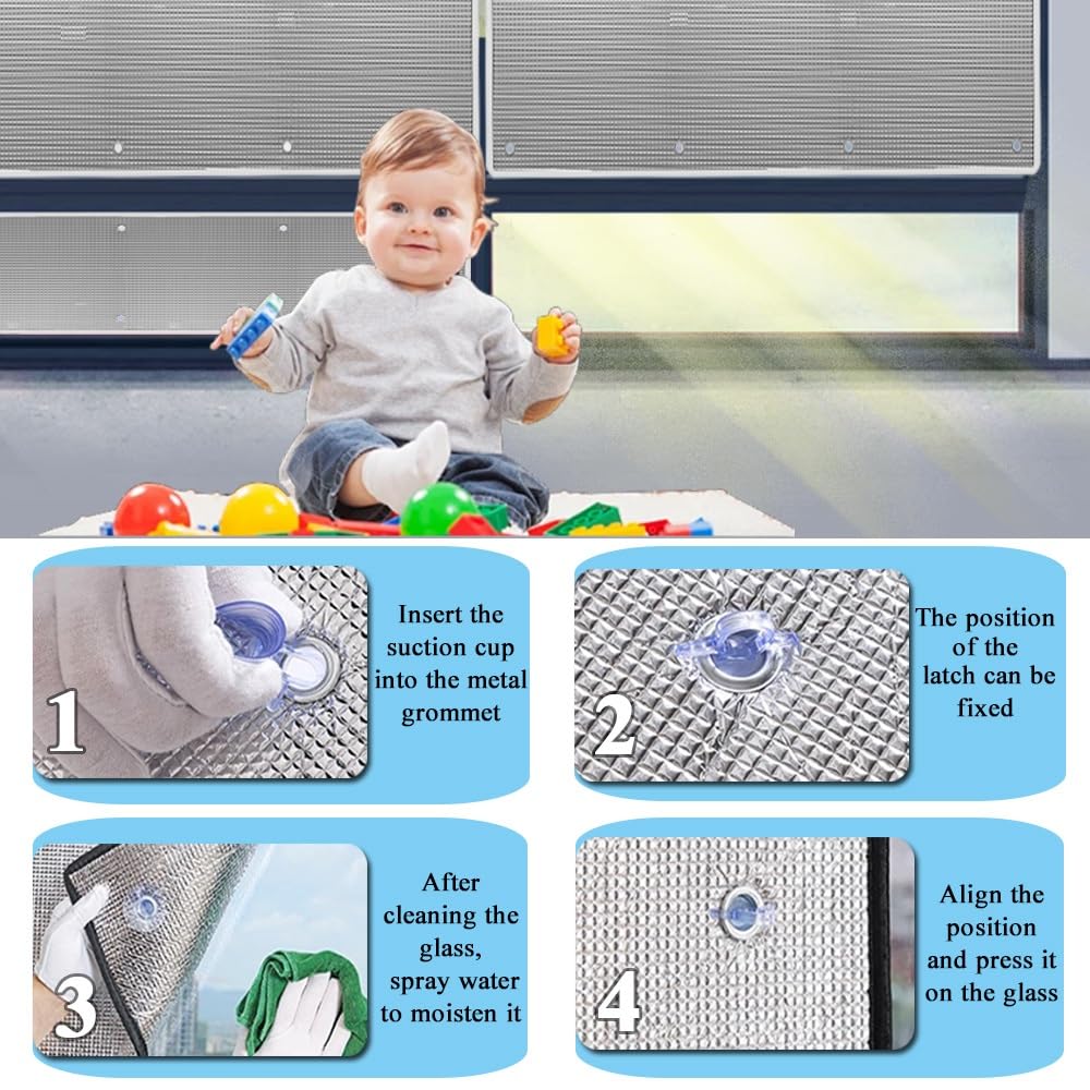 Sonnenschutzfolie Für Glasfenster 8mm Doppelte Aluminiumblasen-isolier Fensterfolien UV-Schutz Sonnenschutzfolie Mit Saugnäpfen Für Das Heimbüro,Garage(65x180cm)