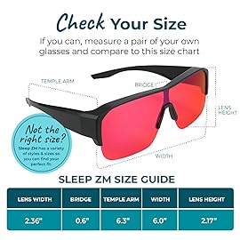 Sleep ZM 100% Blue + Green Light Blocking Glasses for Women + Men - Better Sleep + Anti Eye Strain Protection - Computer Screens & Gaming - XXL Black Fit over - Night-timeMax Red Lens