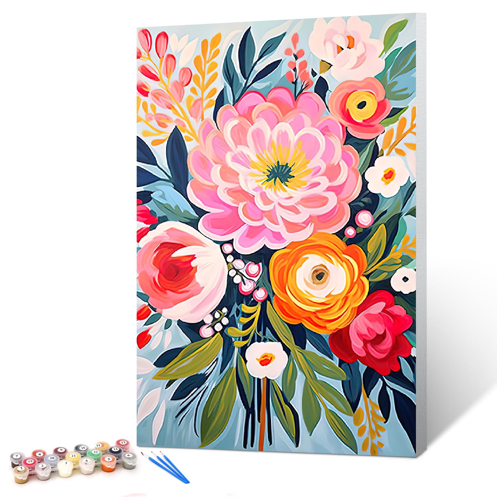 gelrovaled Dipingi con i Numeri per Adulti, Kit di Pittura acrilica Adulti Principianti Facile su Tela, Decora la casa Regalo,con Vernici e pennelli, 20 x 30CM, Con cornice (Flower 03)