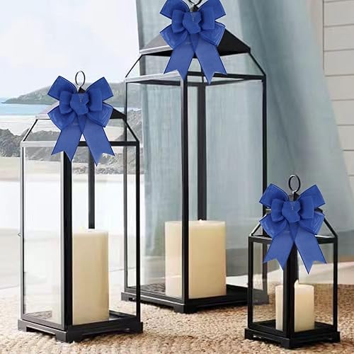 Miniatura 121 de 2 lazos de arpillera de Navidad, hechos a mano, prefabricados para coronas, adornos decorativos grandes de Navidad, decoración de árbol, lazos