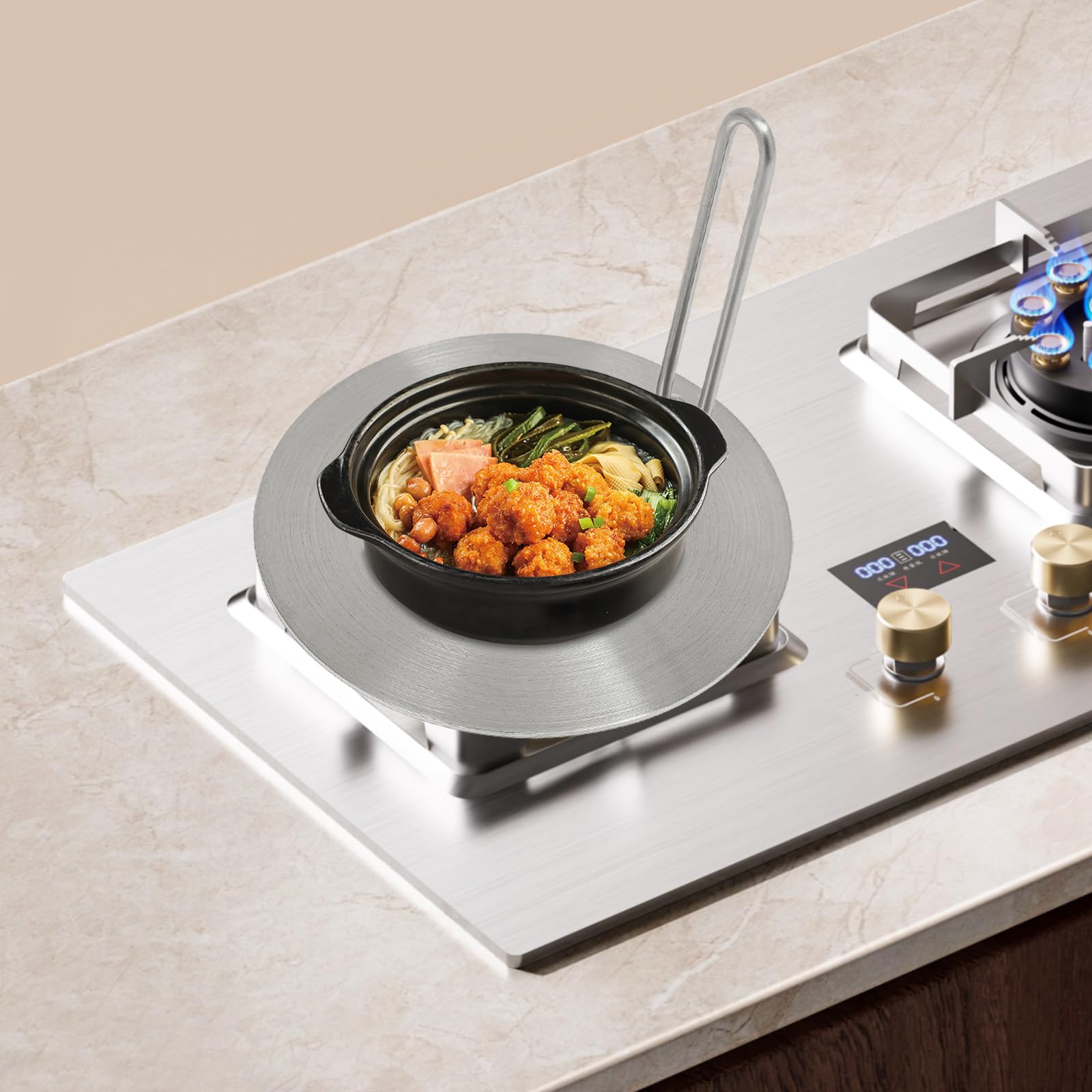 Placa adaptadora de inducción de 7,6 pulgadas. Grosor: 3 mm. Adaptador de placa de inducción de acero con mango para el uso de cafeteras y utensilios de cocina