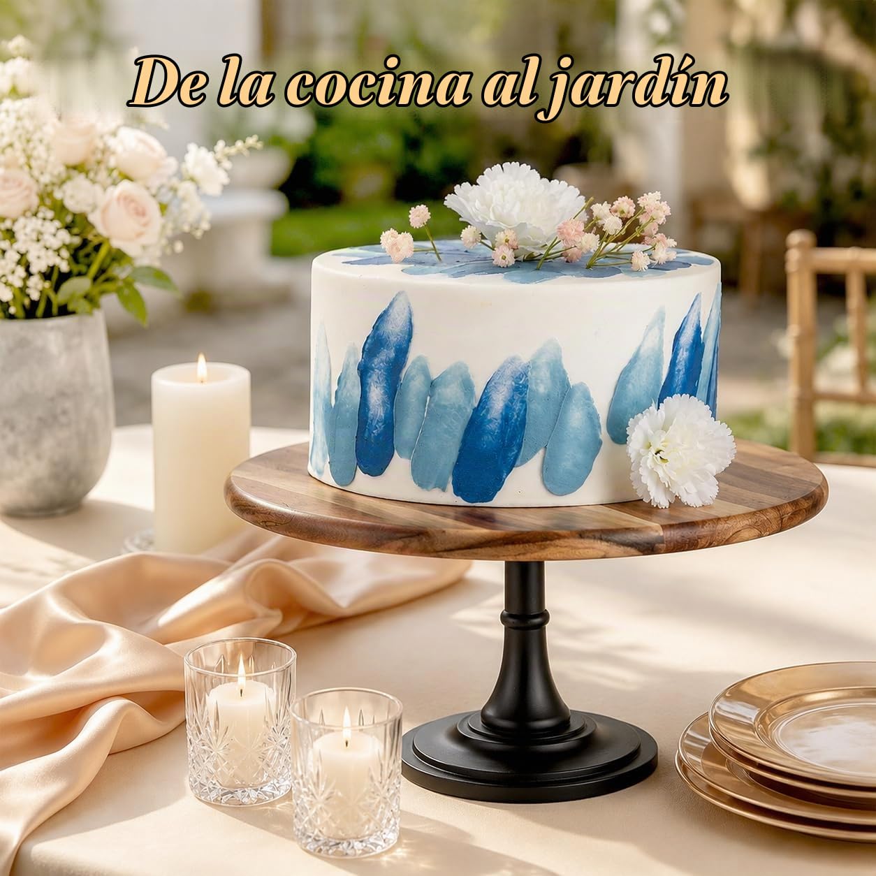 Nuptio Soporte Tartas Madera Negro: 29cm de Diámetro Soportes rústicos Tartas Pedestal, Soporte Redondo Madera Tartas de Boda Alto para Cupcakes Pasteles de Té de la Tarde Baby Shower