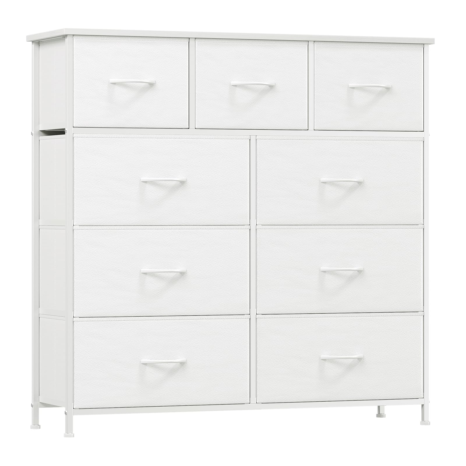 Somdot Tall Chest of Drawers for Bedroom with 9 Drawers, Wide Storage Organiser Fabric Dresser for Closet Nursery Bedside Living Room Entryway Hallway, White Leather — image 1