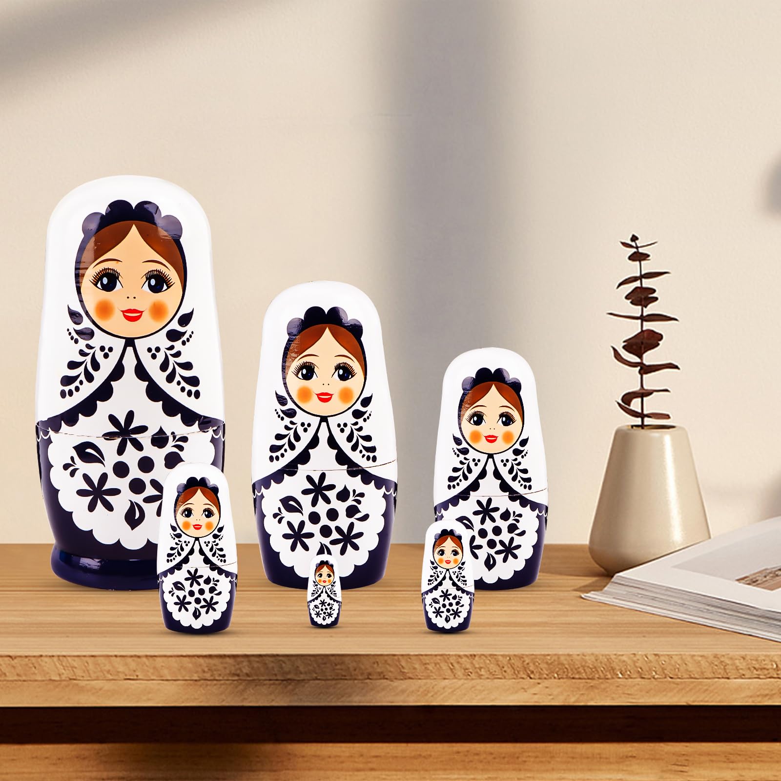 Matriochka Russe pour Les Enfants 6 pièces,Bois Six Couches Fille Russe nid poupée, matriochka Figures empiler des poupées de Jouets Cadeau pour Les Anniversaire