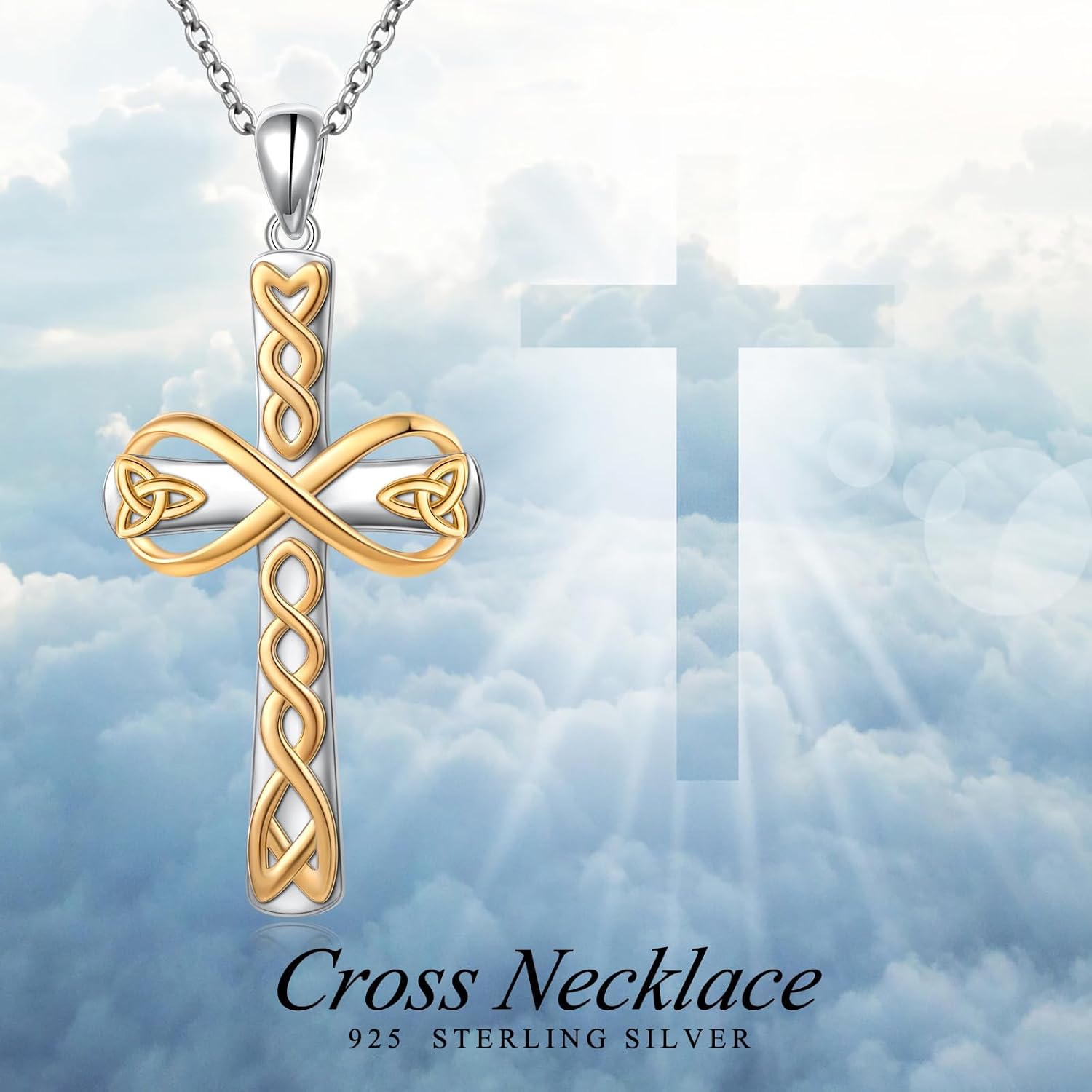 Ladytree 925 Sterling Silver Celtic Knot Cross Pendant Necklace with Created Turquoise Religious Jewelry Gift for Women