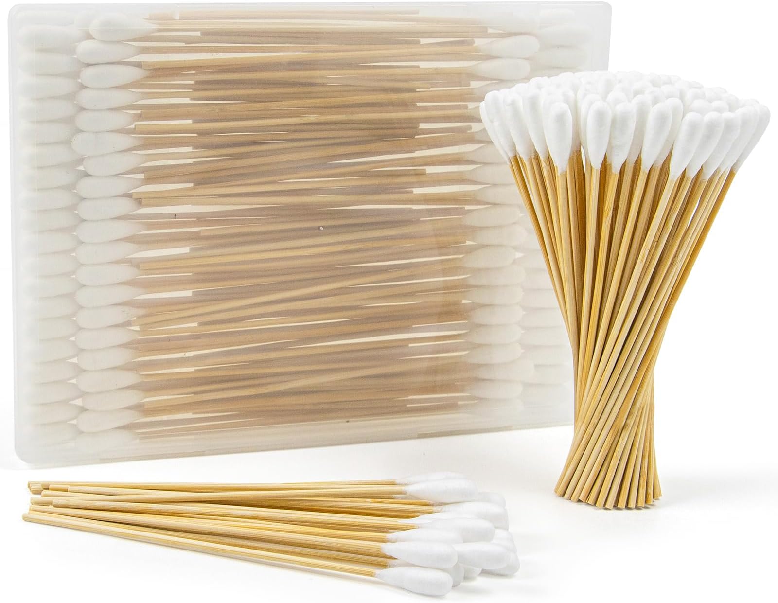 100 PCS Large Cotton Swabs with Storage Box - 6 Inch Dog Ear Swabs with Bamboo Handle for Pet Cleaning - Soft Cotton Head, Gentle and Lint-Free, Specific for Pets, Dog Ear Cleaner Tool