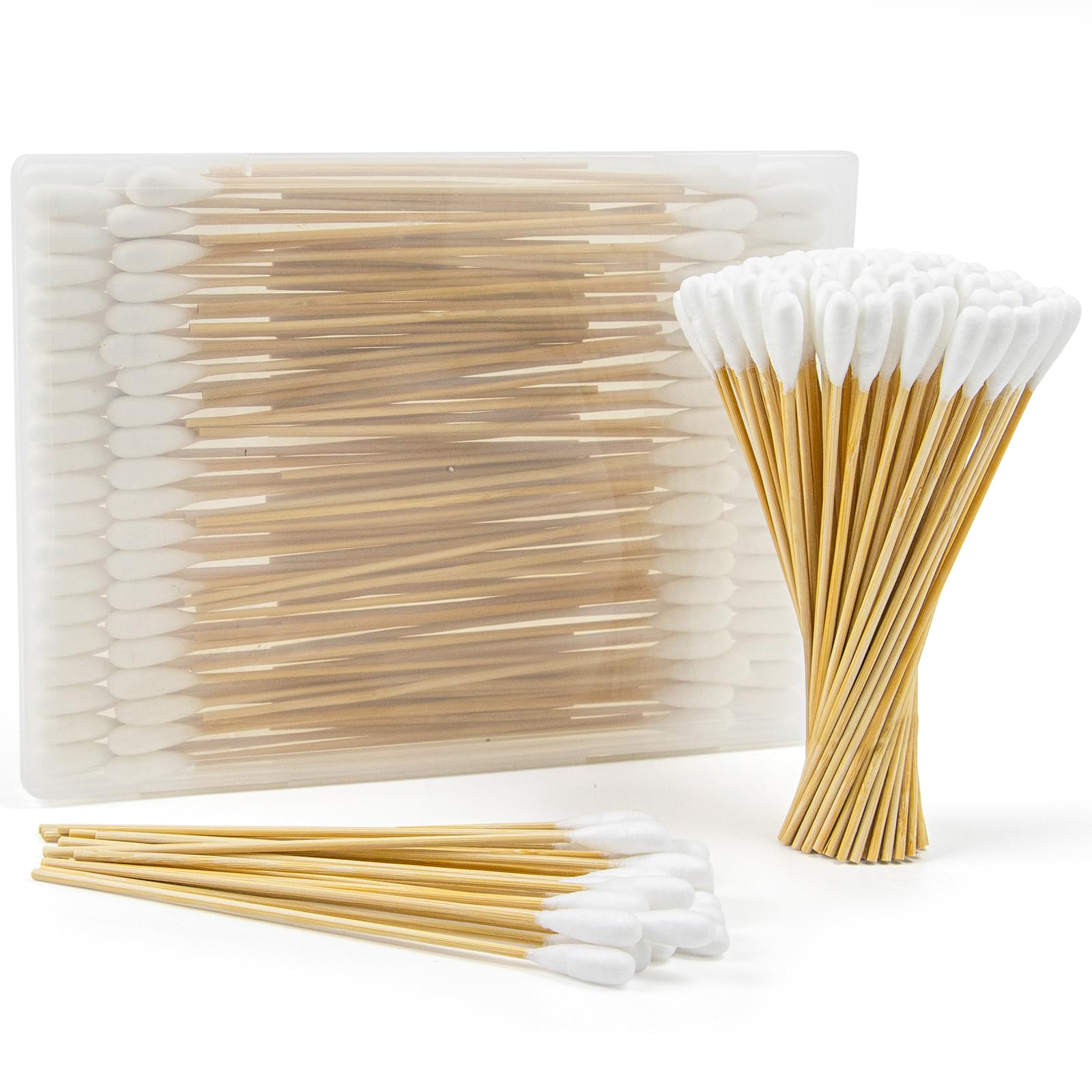 100 PCS Large Cotton Swabs with Storage Box - 6 Inch Dog Ear Swabs with Bamboo Handle for Pet Cleaning - Soft Cotton Head, Gentle and Lint-Free, Specific for Pets, Dog Ear Cleaner Tool