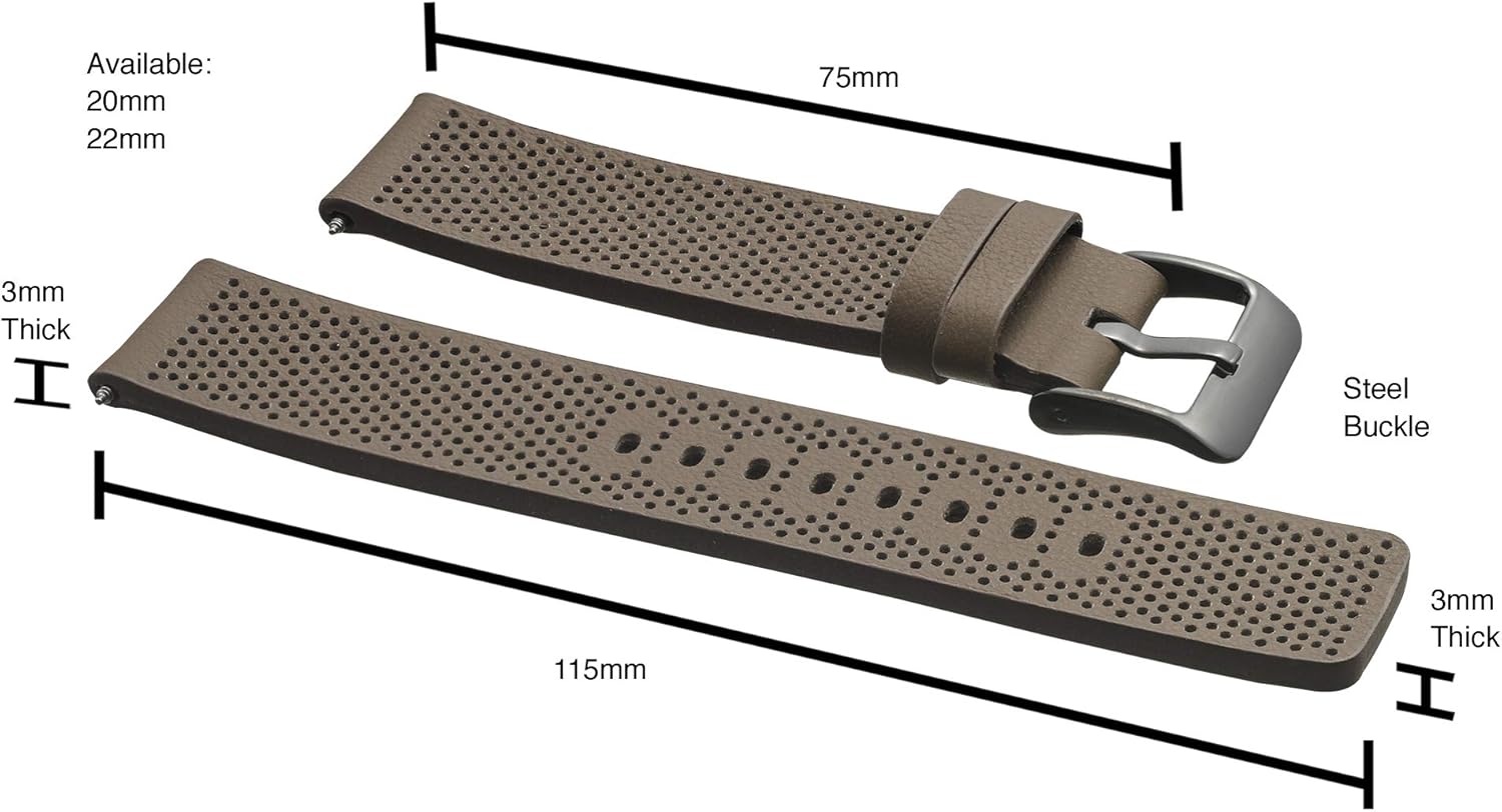 ALPINE Genuine Leather Watch Band - Soft and smooth perforated leather watch strap - Black, Brown, Light Brown, Beige - 20 mm & 22 mm