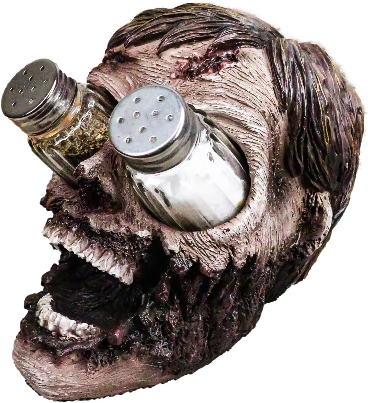 Ebros Walking Undead Gory Eyeless Zombie Head Salt And Pepper Shakers Holder Figurine Set With Glass Shakers 5.5"H Scary Decor Statue