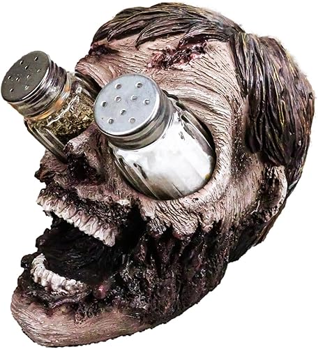 Miniatura 3 de Ebros Walking Undead Gory - Juego de figuras de cabeza de zombi sin ojos y salero y pimentero con pompones de cristal, estatua decorativa de miedo