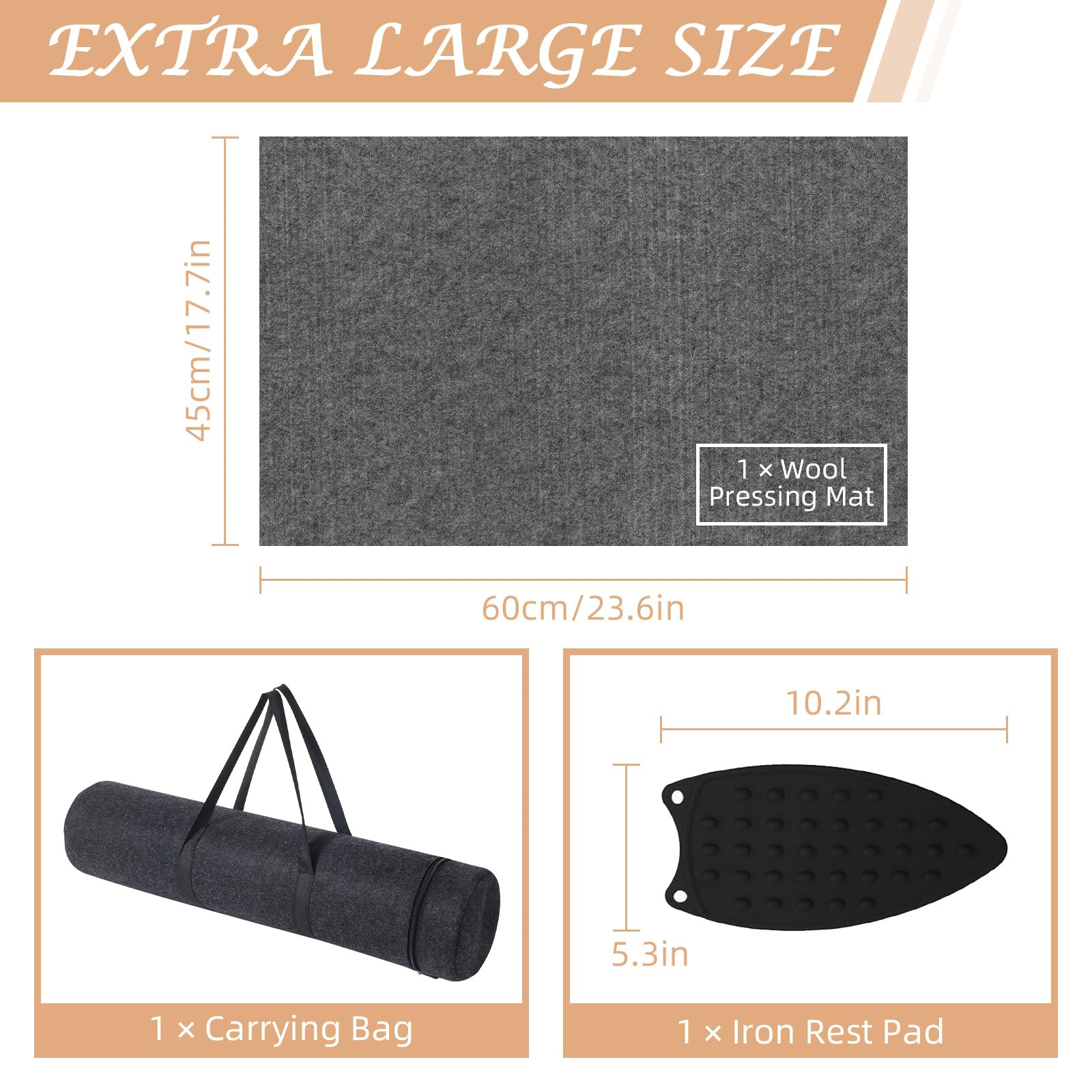 LITLANDSTAR Tappetino da stiro in 100% lana infeltrita, 61 x 45,7 cm, portatile, ideale per stirare, trapuntare, cucire