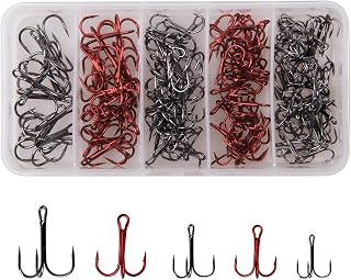 130pcs Treble Fishing Hook Set Assorted Color Fishing Hooks Round Bend High Carbon Steel Classic Hooks Saltwater Lure Bait Fishing Gift Gear Tackle Box Kit
