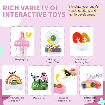 COSTWAY Baby Activity Center, Baby Jumpers & Bouncers with 360° Rotary Seat, Music, Lights, 3 Adjustable Heights, Interactive Toys, for Ages 6 Months + (Pink)