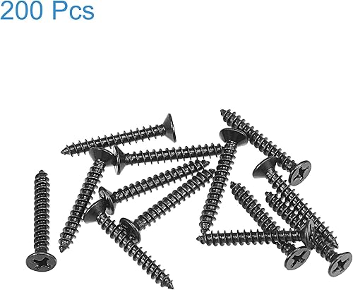 Miniatura 9 de uxcell Tornillos de madera M3.0.197 x 0.472 in Tornillos autorroscantes Phillips de cabeza plana de acero al carbono Tornillos autorroscantes Negro