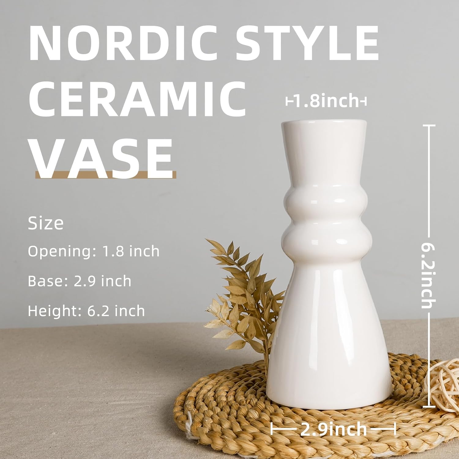 White Small Ceramic Bud Vase for Modern Home Decor, Flower Vase for Centerpieces, Twist Minimalist Style Fit Table, Shelf, Fireplace, Bedroom, Kitchen, Living Room, Office (White, High Round) - Image 2