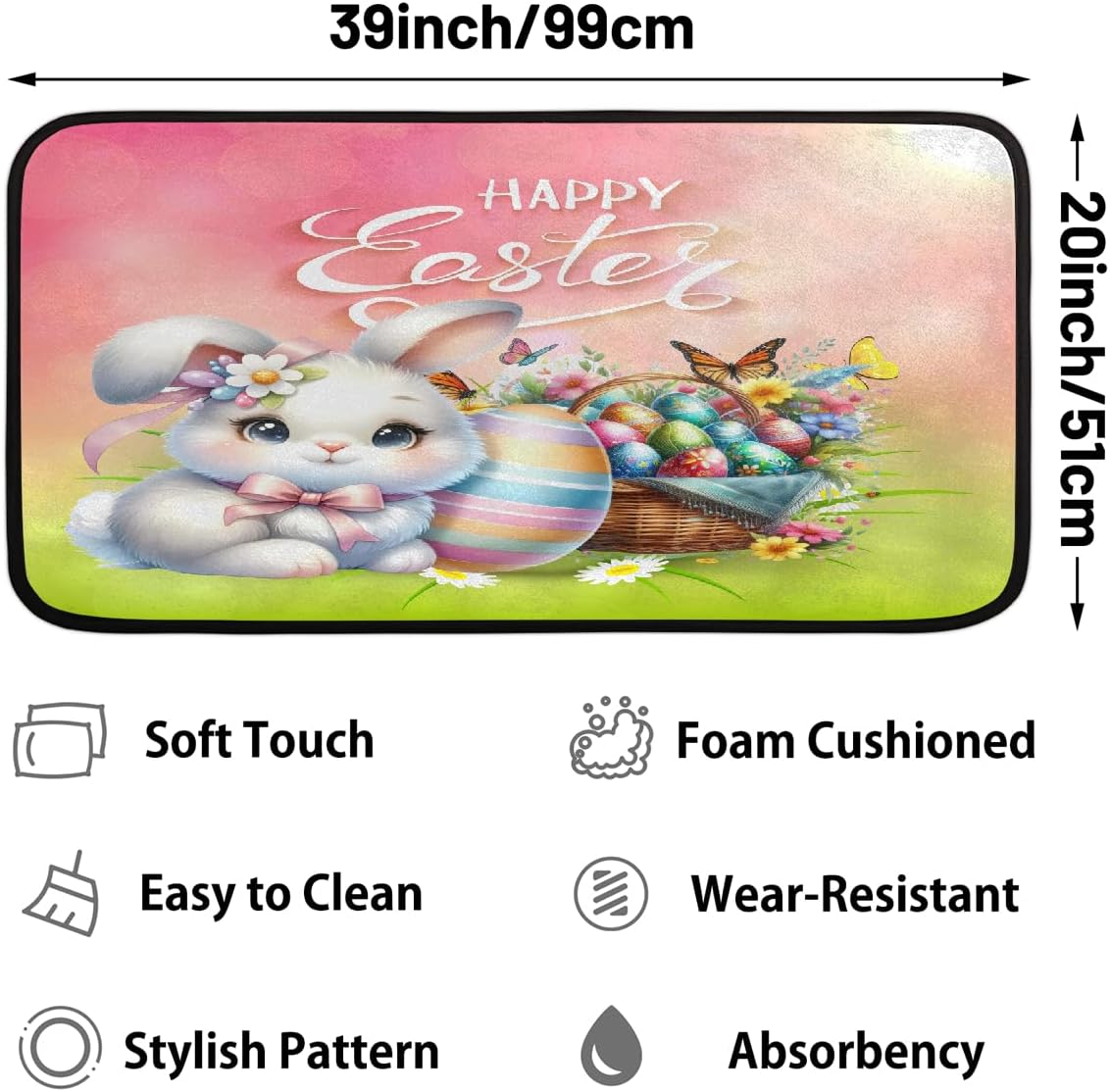 Easter Kitchen Rug Non-Slip Washable Kitchen Mat Soft Absorbent Carpet Welcome Mats for Indoor,Entryway,Floor,Sink,Bathroom,Laundry Home Festival Decor Z (98)