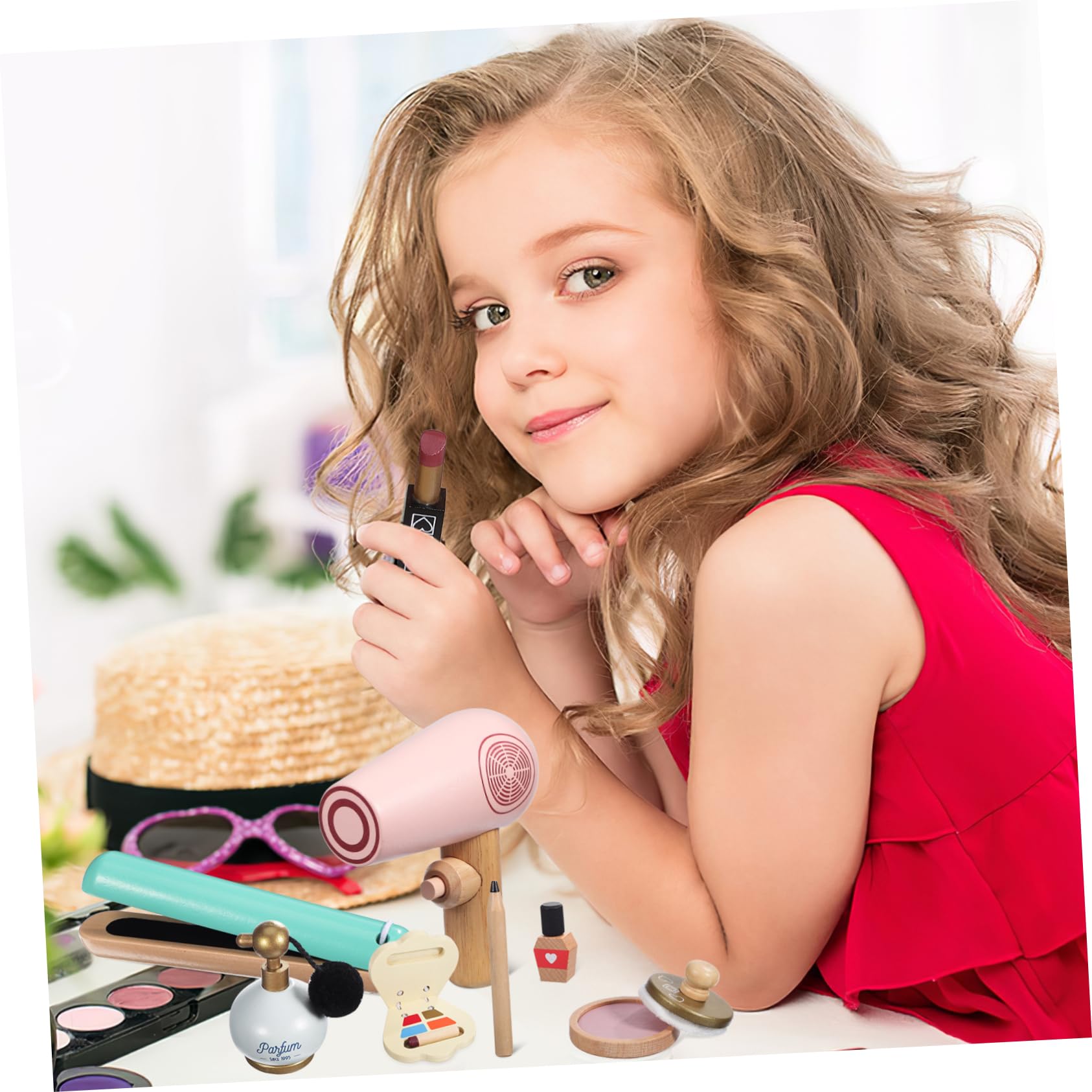 Holz Schminkspielzeug Satz für Kinder, 1 Satz Spielzeug Make Up | Rollenspiel Zubehör für Mädchen, Sichere Nutzung, Feine Verarbeitung, Geeignet für Spielzeit und Feiertage