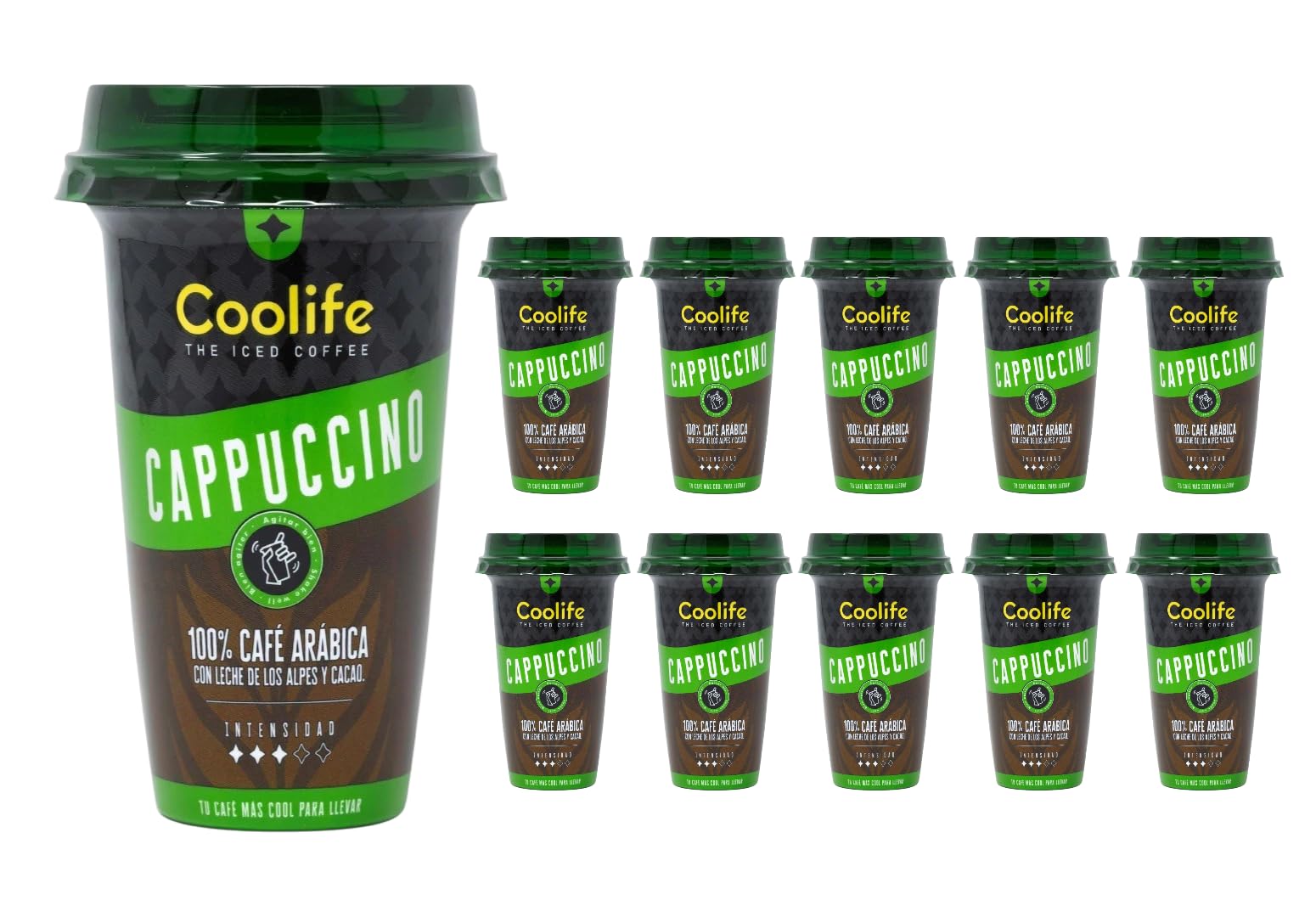 PACK 10 - Café Frío Cappuccino Listo para Tomar 230ml | Café 100% Arábica con Leche de los Alpes y Toque de Cacao | Bebida Ready to Drink Cremosa en Vaso | Sabor Suave y Energizante